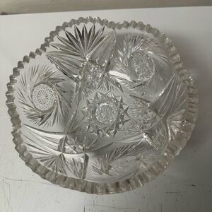 ABP American Brilliant Cut Glass Pinwheel Hobstar Design Heavy Bowl
